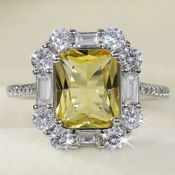 ▶Radiant Yellow Zircon Sumptuous Silver Luxury Rings Women, K924